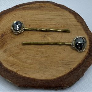 Swarovski crystals skulls with silver wire wrap on hair pins
